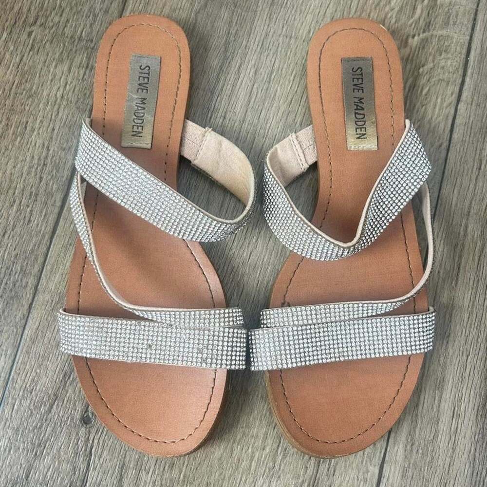 Steve Madden Silver Rhinestone Sandals Size 6.5